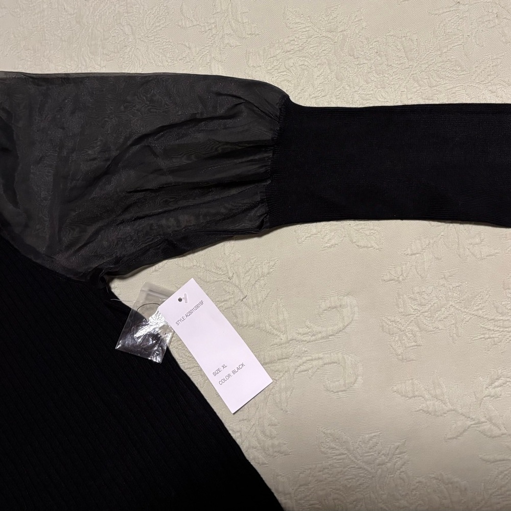 Design History Sweater Puff Sleeve Mixed Media Eloise Black XL NWT New - Picture 5 of 8